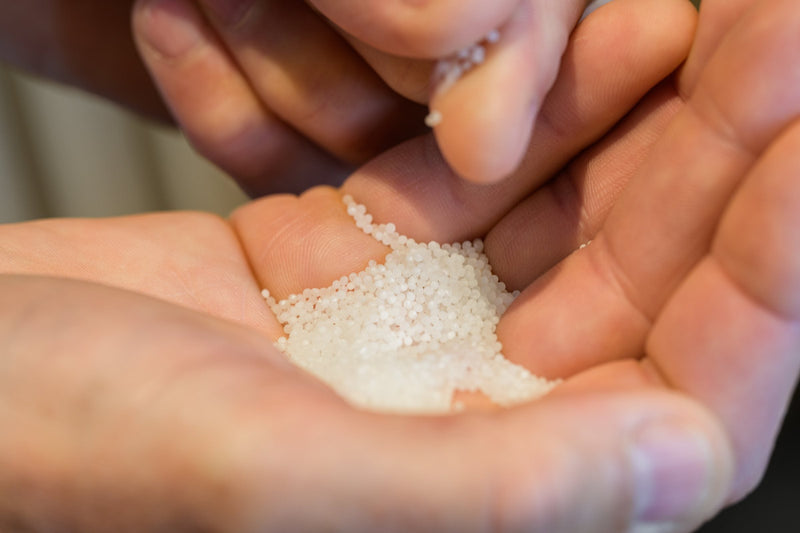 Polished sake rice resting in cupped hands.